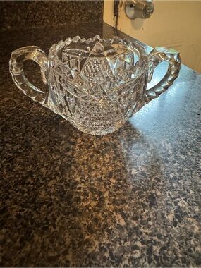 VTG Cut Glass Double-Handled Sugar Bowl - Clear Crystal HEAVY